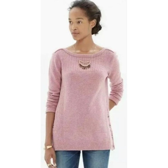Madewell‎ Women’s Size Large 100% Merino Wool Pinewood Boat Neck Sweater Pink - Picture 1 of 8